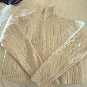 Cream colored cable knit turtle neck sweater by Sunday Best size large